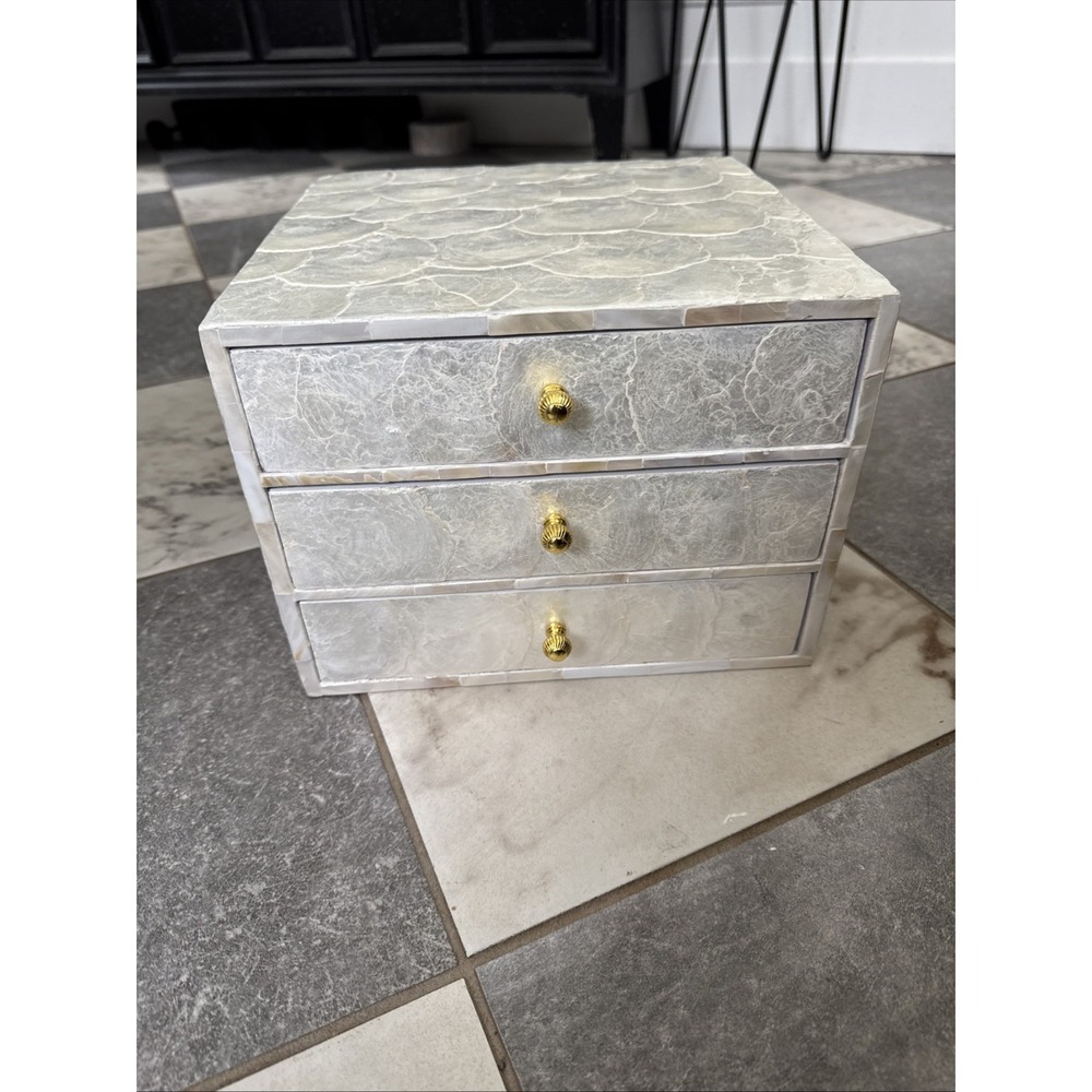 Pearlescent White Capiz Shell 3-Drawer Decorative Jewelry Keepsake Box Organizer